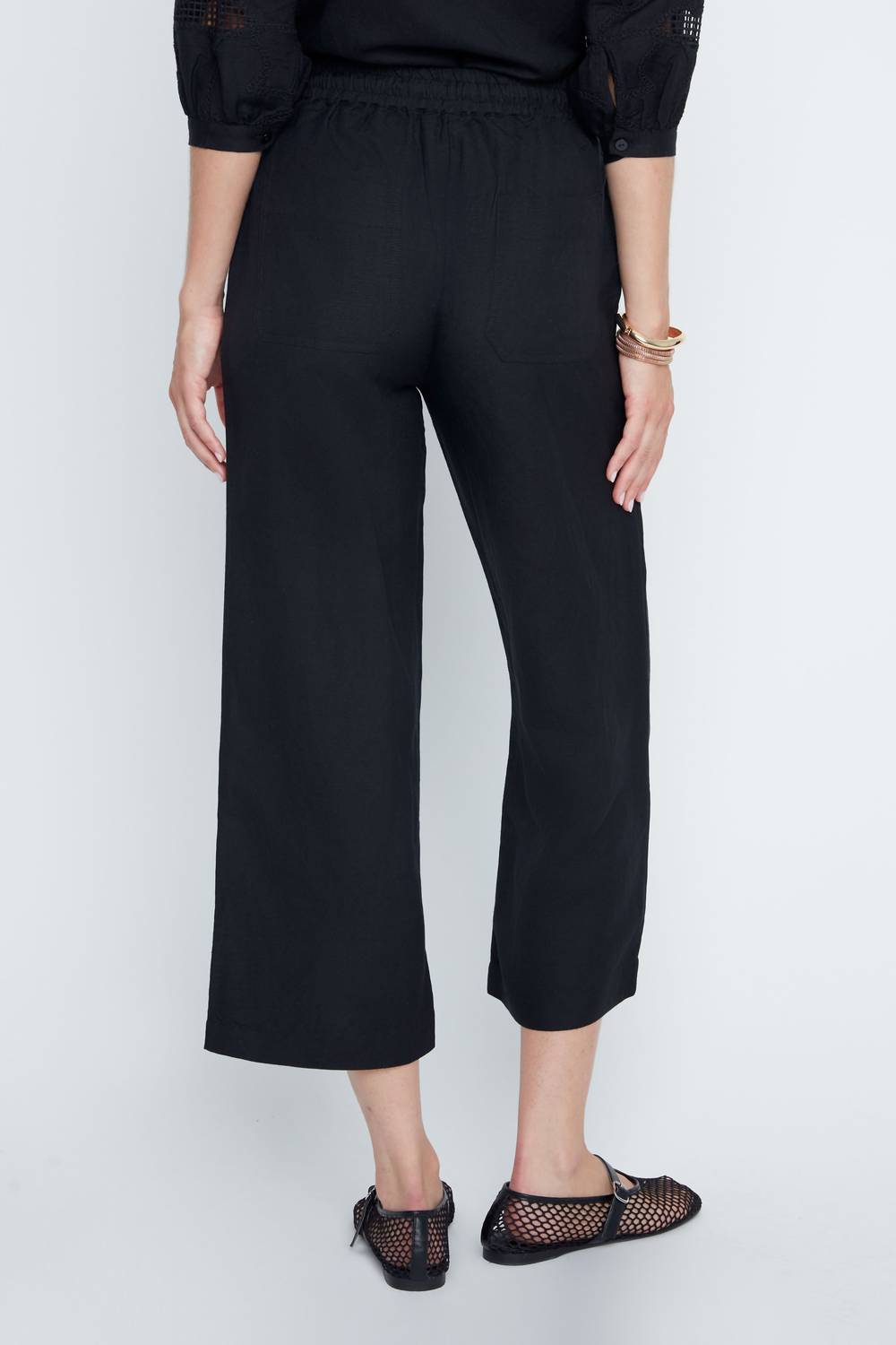 Renuar Blush Breeze Linen Cropped Pants in black - women's pants - alternate view