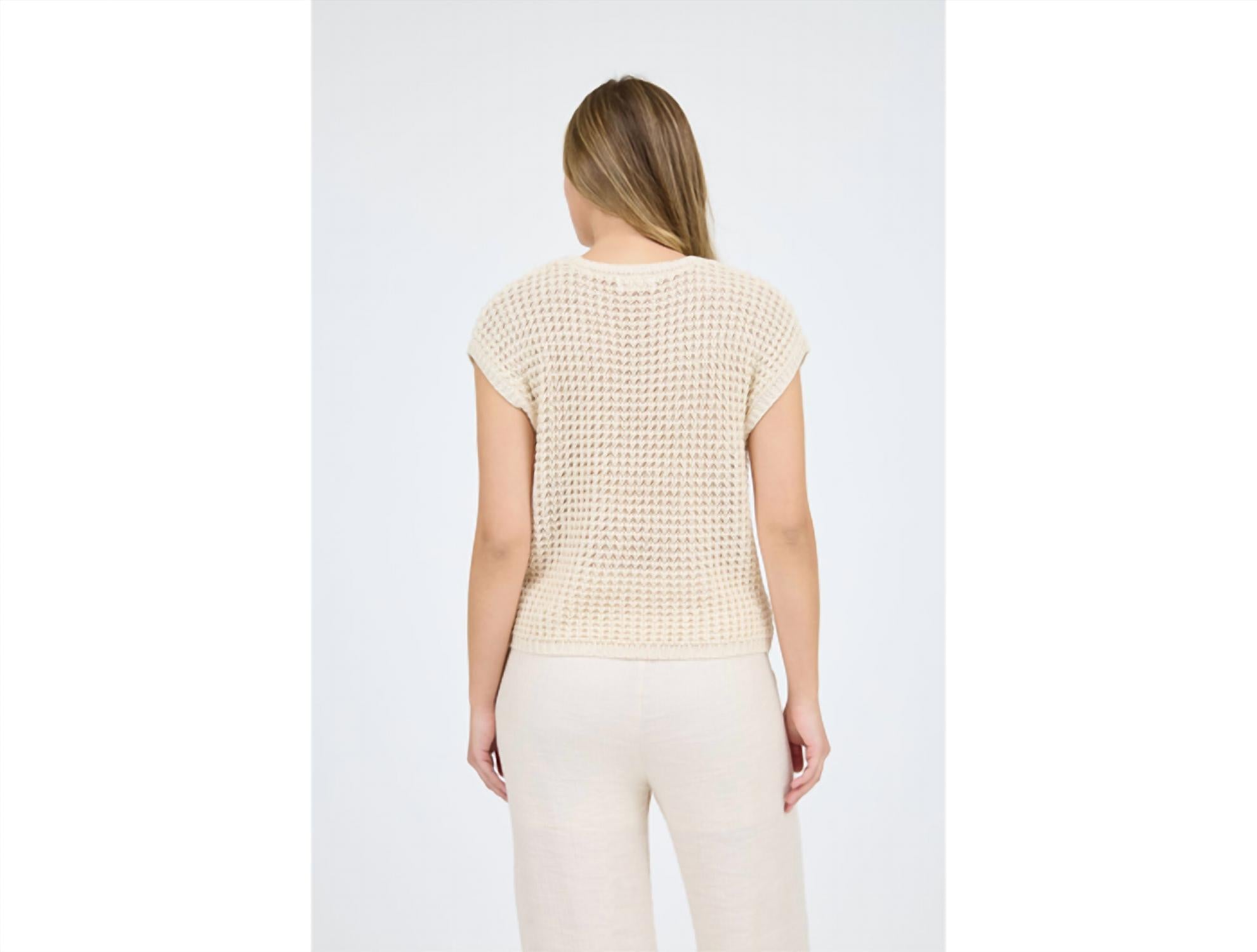 Blu Pepper - Women's Batwing Crochet Short Sleeve Sweater