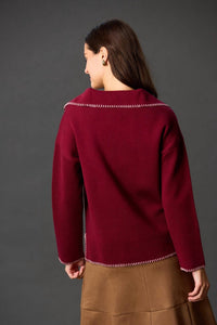 Before You - Blanket Stitch V-neck Sweater