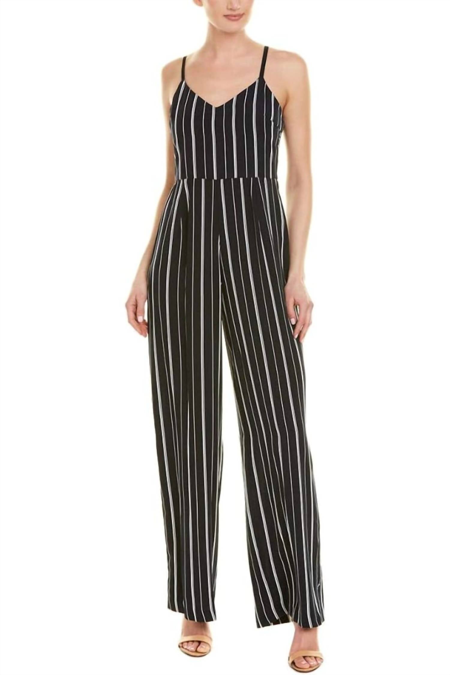 Laundry By Shelli Segal - Spaghetti Strap Concealed Stripe Print Crepe Jumpsuit