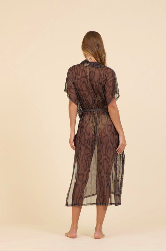 Vintage Havana - Snakeskin Mesh Button Front Coverup