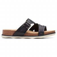 Clarks Women's Brynn Hope Flat Sandal in black leather - women's sandal
