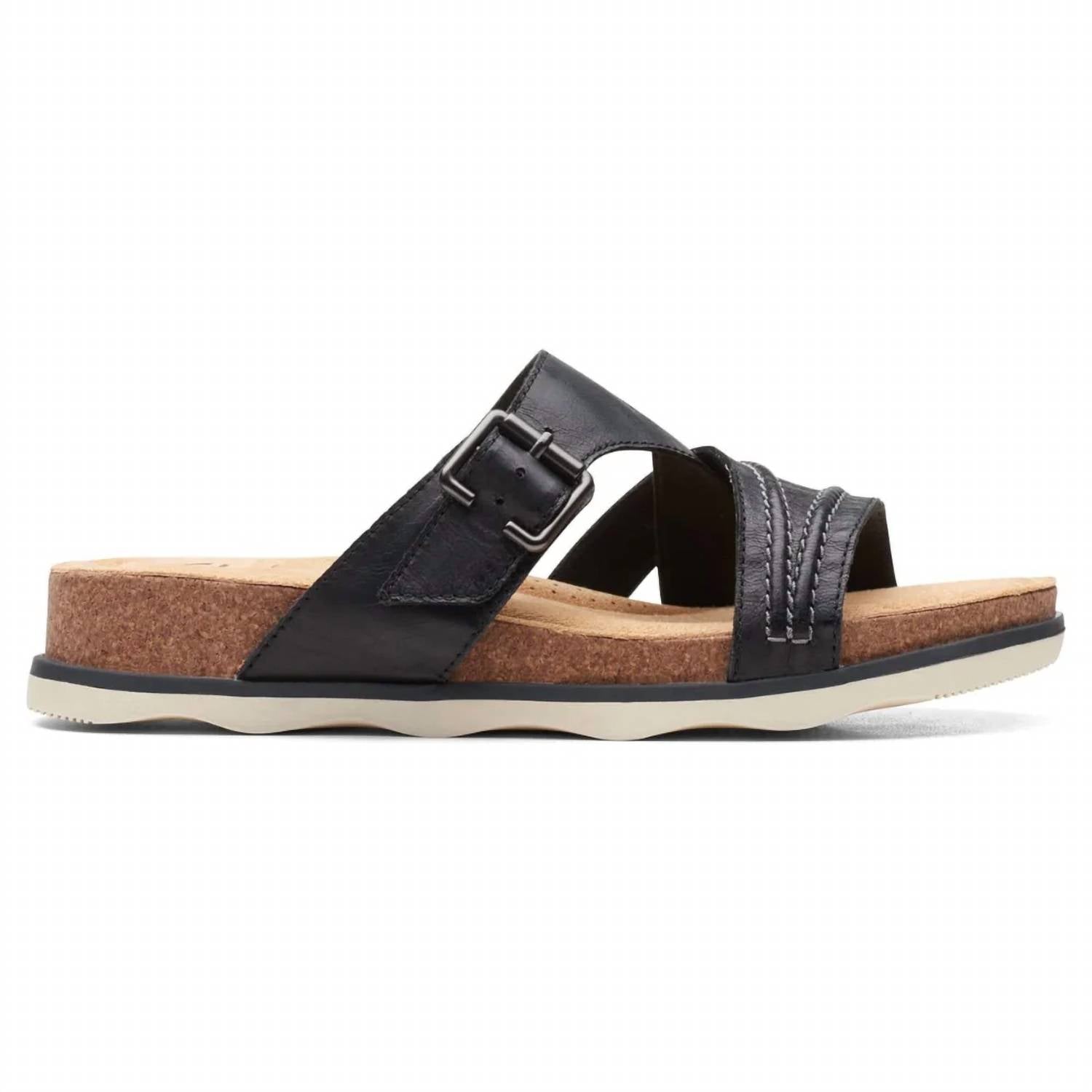 Clarks Women's Brynn Hope Flat Sandal in black leather - women's sandal