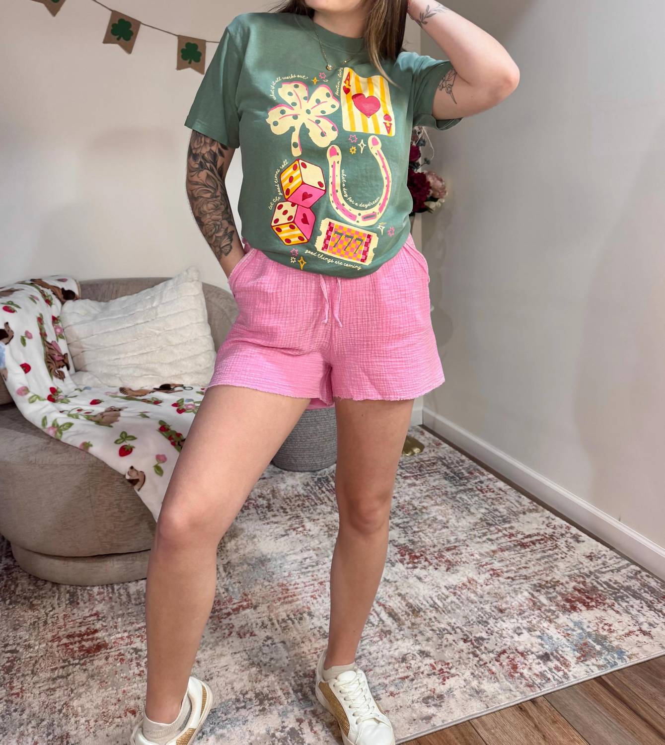 Zenana - Pippa Washed Double Gauze Frayed Hem Drawstring Shorts