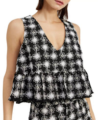 En Saison Elsie Embroidered Tweed Peplum Top in black - women's shirt - detail view