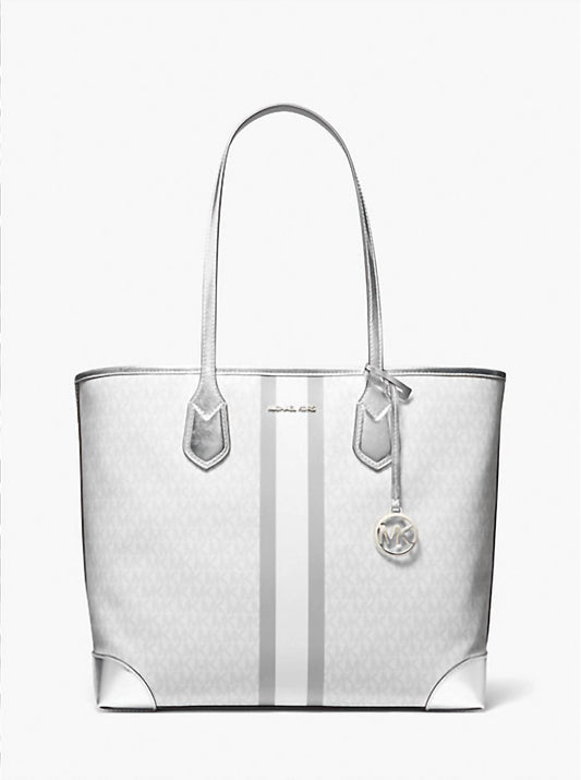 Michael Kors - Women's Eva Large Metallic Signature Logo Stripe Tote Bag