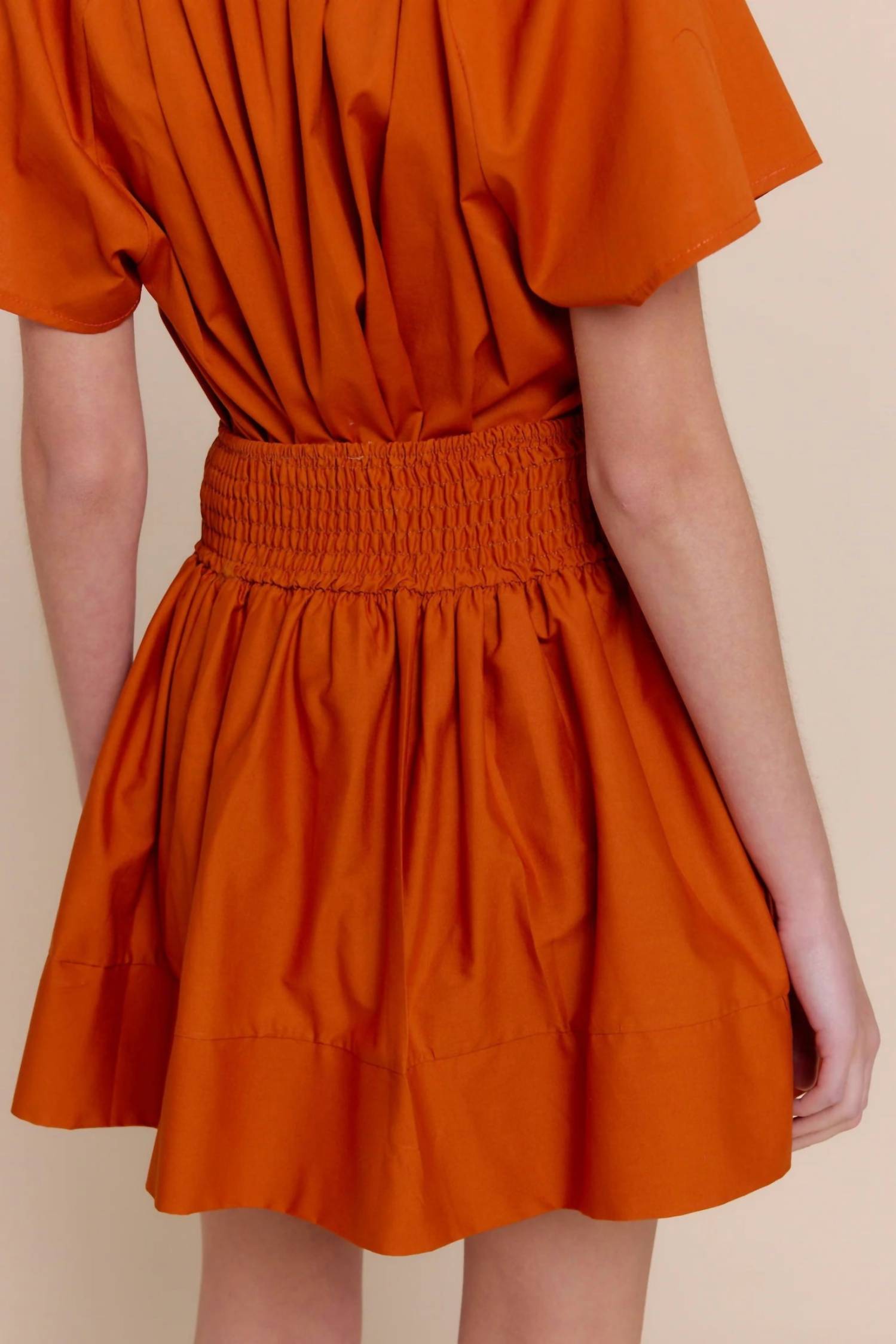 Sofia Melanie Mini Skirt in burnt orange - women's skirt - detail view