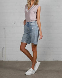 Risen - High Rise Acid Wash Bermuda Jeans