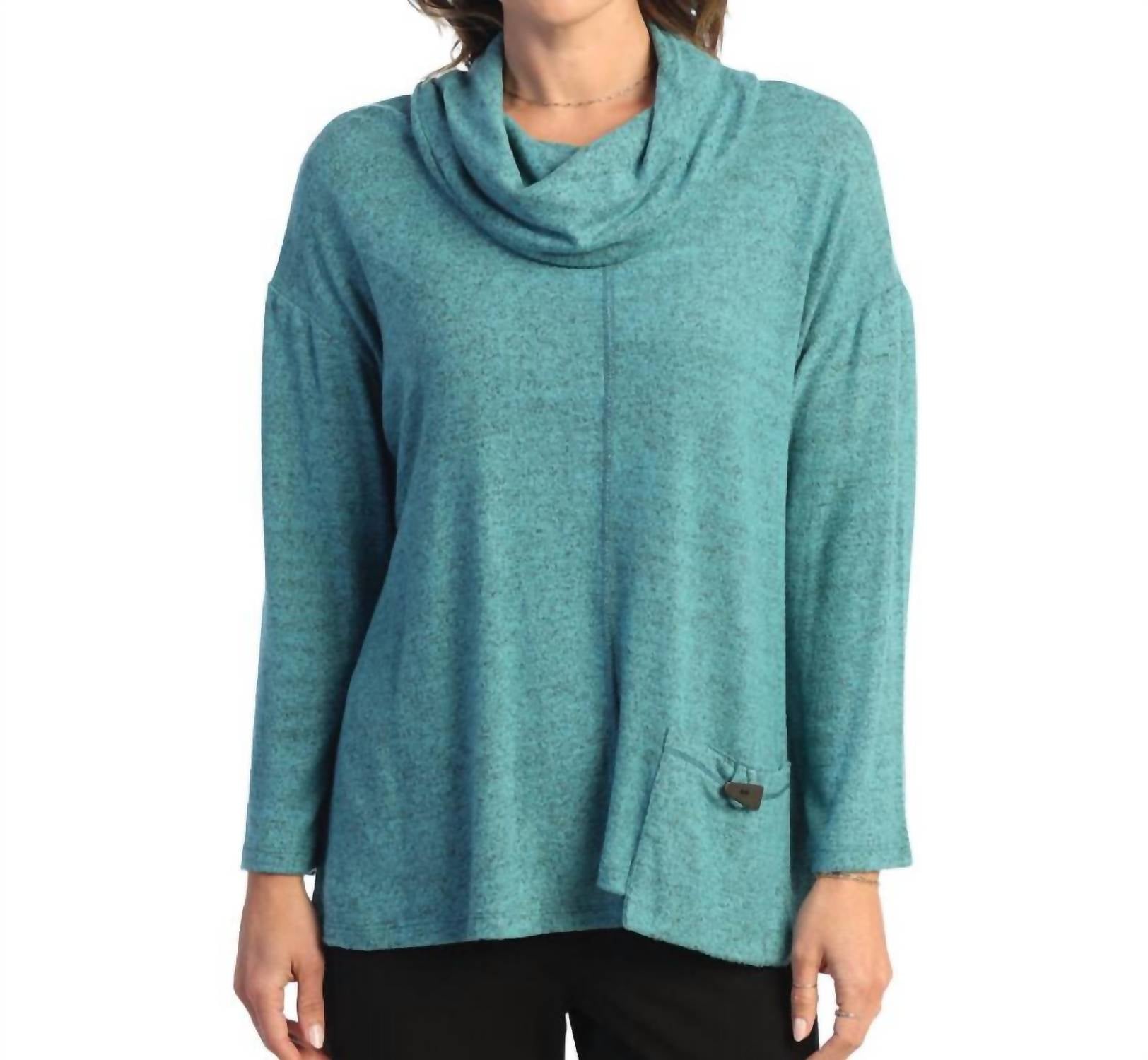 Jess & Jane - Brushed Knit Pocket & Cowl Neck Top