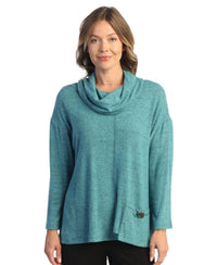 Jess & Jane - Brushed Knit Pocket & Cowl Neck Top