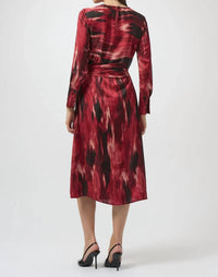 Joseph Ribkoff - Abstract Print Belted 3/4 Sleeve Fit And Flare Dress