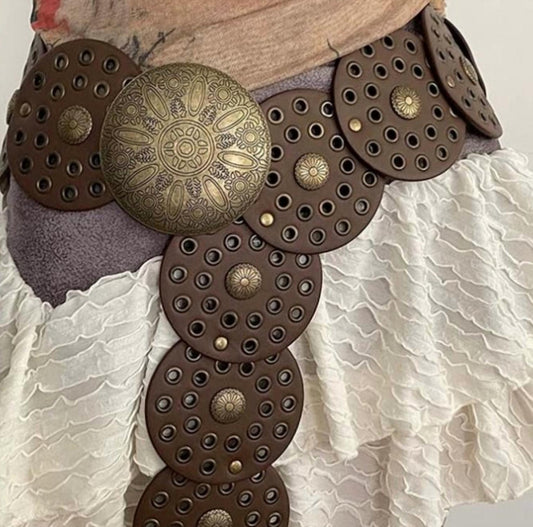 Fame Accessories - Women's Western Disc Belt With Antique Gold Conchos