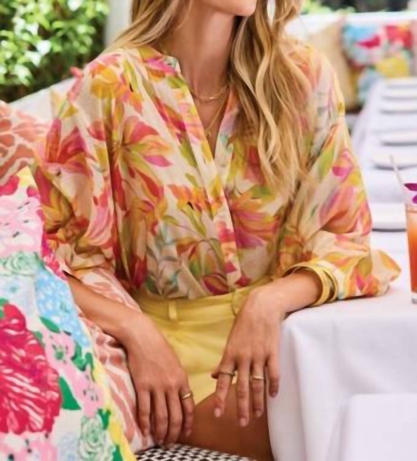 Tribal - ROSESILK FLOWY DOLMAN SLEEVE BLOUSE WITH SELF-COVERING BUTTONS