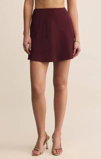 Z Supply Chablis Satin Mini Skirt in merlot 1 - women's skirt - detail view