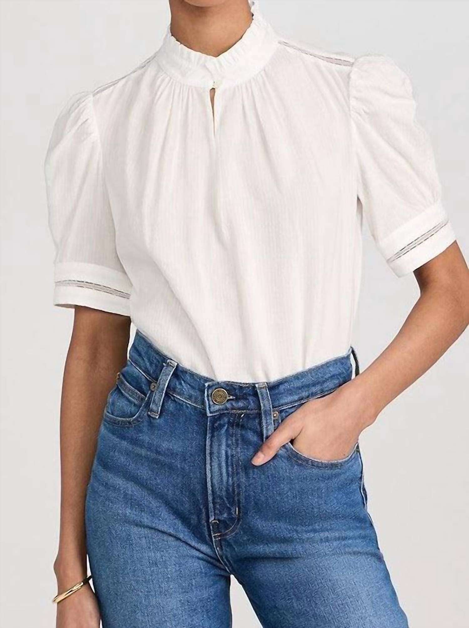 Frame - Women's Ruffle Collar Inset Lace Top