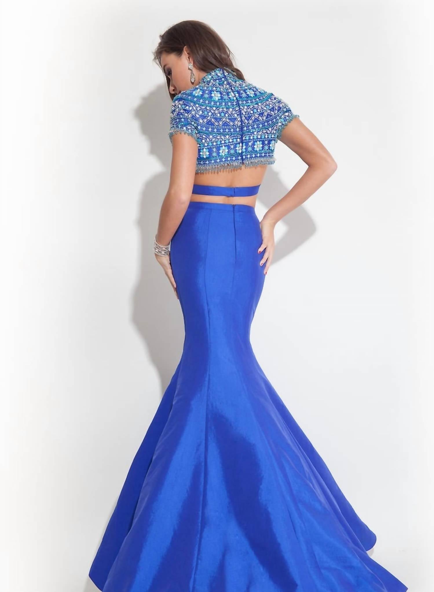 Rachel Allan - Two-piece Beaded Taffeta Mermaid Prom Gown