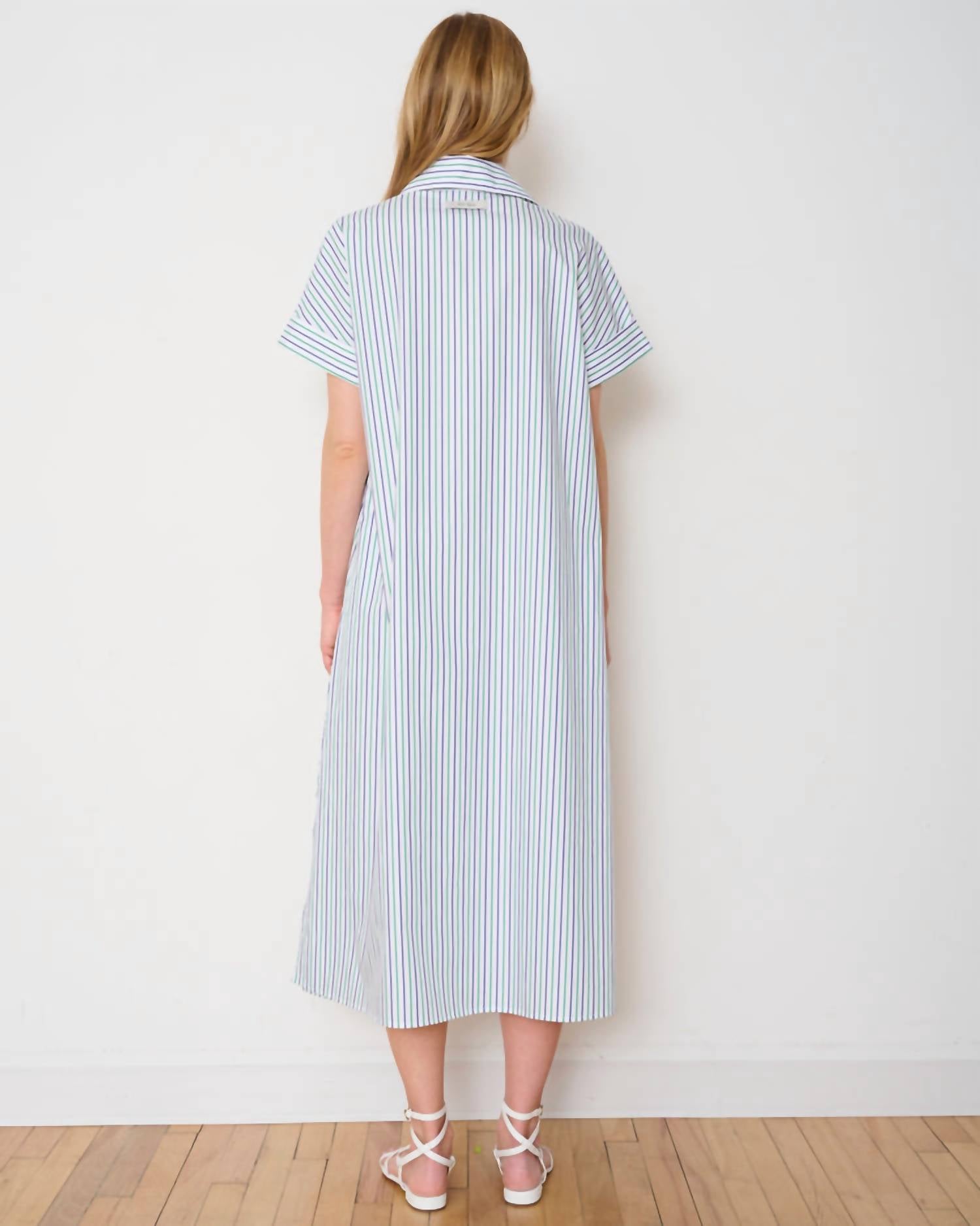 WE-AR4 Darla Midi Dress in purple green stripe - women's dress - detail view