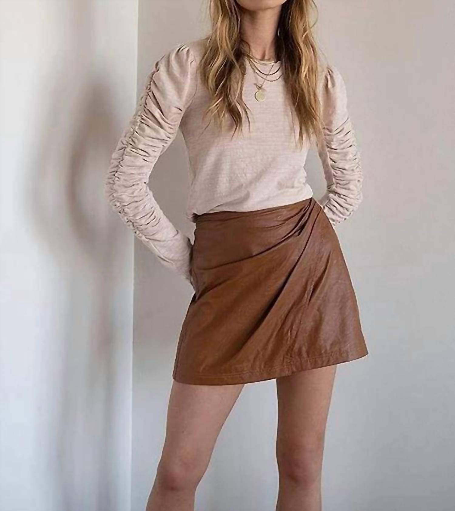 Free People - Fake Out Faux Leather Wrap Skirt