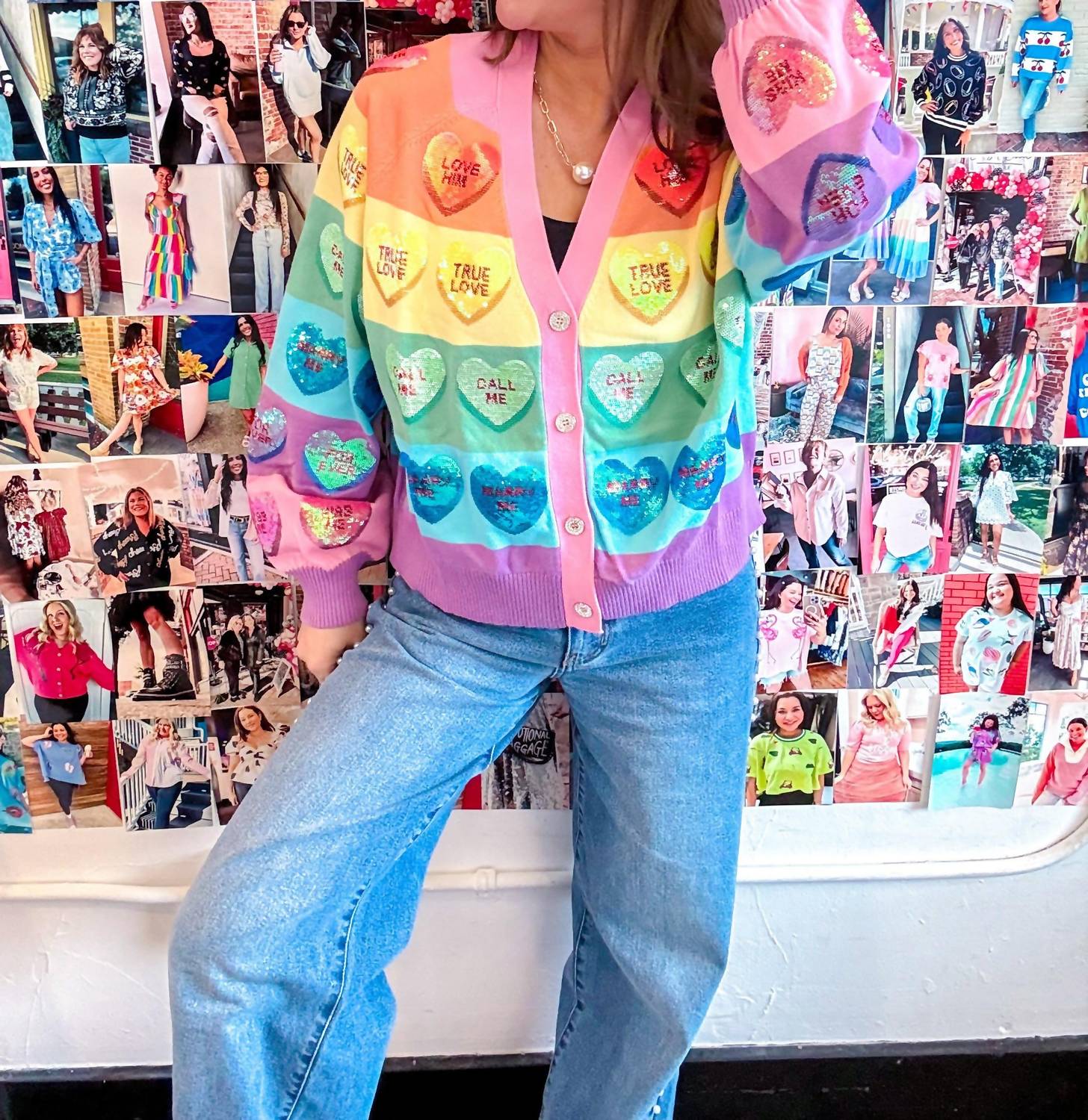 Queen Of Sparkles - Heart Rainbow Striped Cardigan