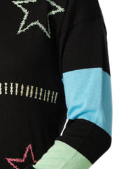 french kyss Scoop Star Top in black multi - women's long sleeve top - detail view