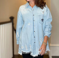 Moving Forward - Distressed Denim Shacket