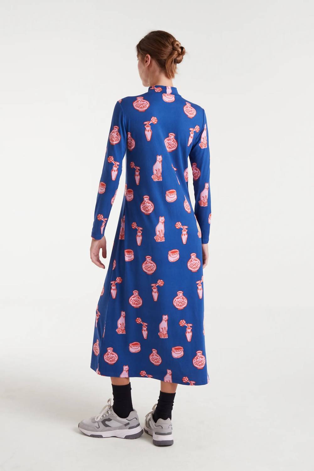Compania Fantastica Cat & Vase Dress in navy - women's dress - detail view