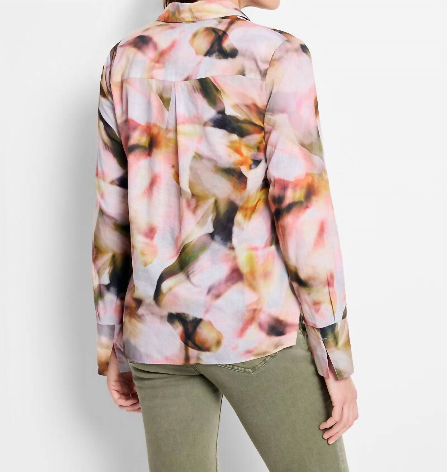 Nic + Zoe Women's Shona Smokey Petals Top in pink multi - women's blouse - detail view