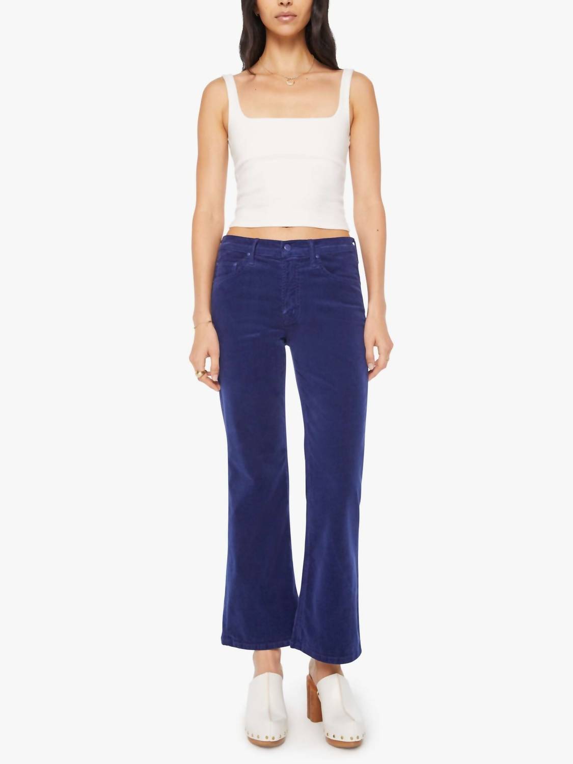 Mother Bookie Flood Cord Bootcut Pants in twilight blue - women's pants