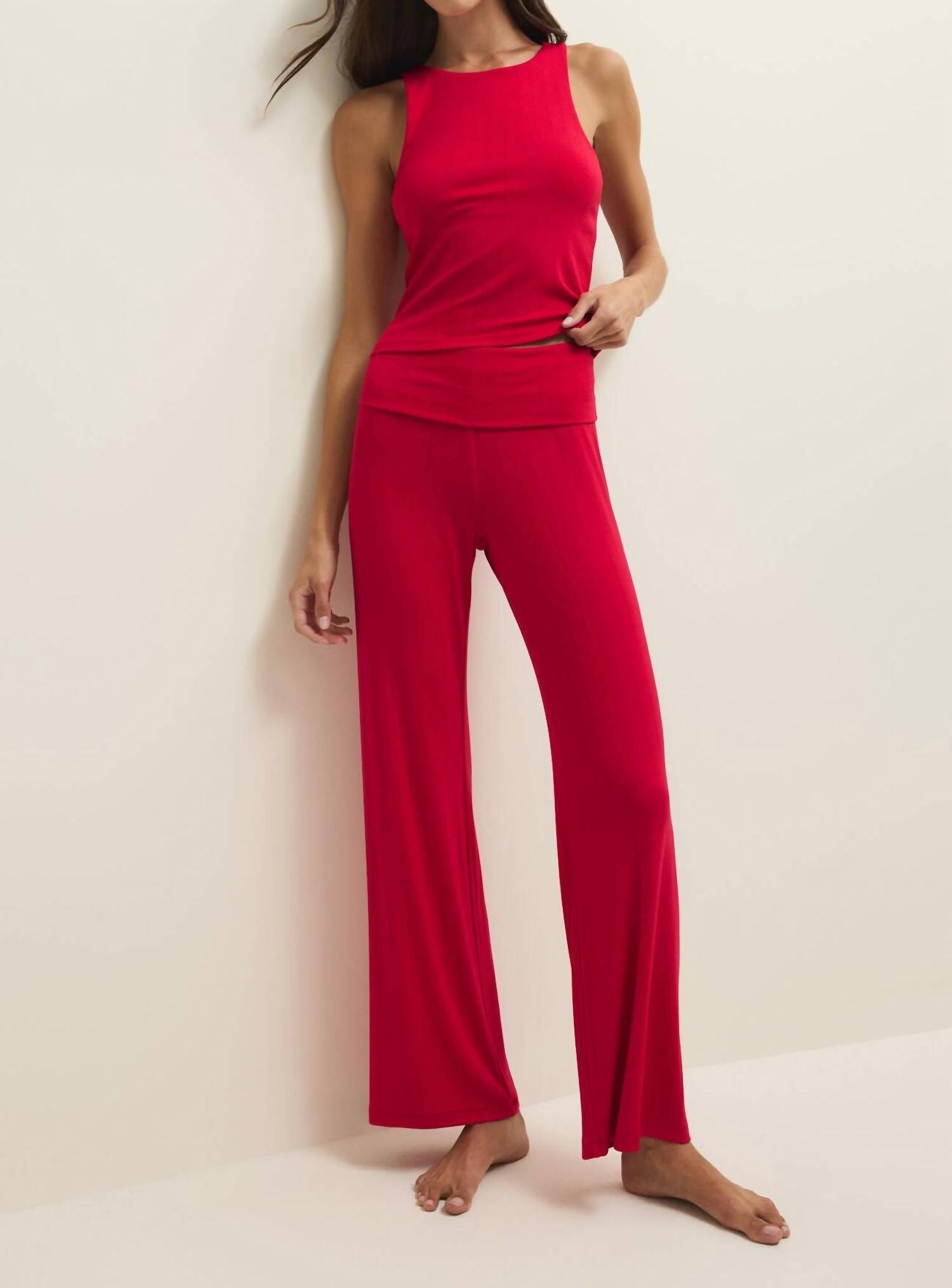 Z Supply Essential Fold Over Pants in kiss me red - women's pants