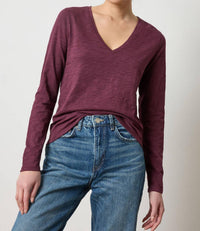 Lilla P Long Sleeve V-neck Top in merlot - women's long sleeve top