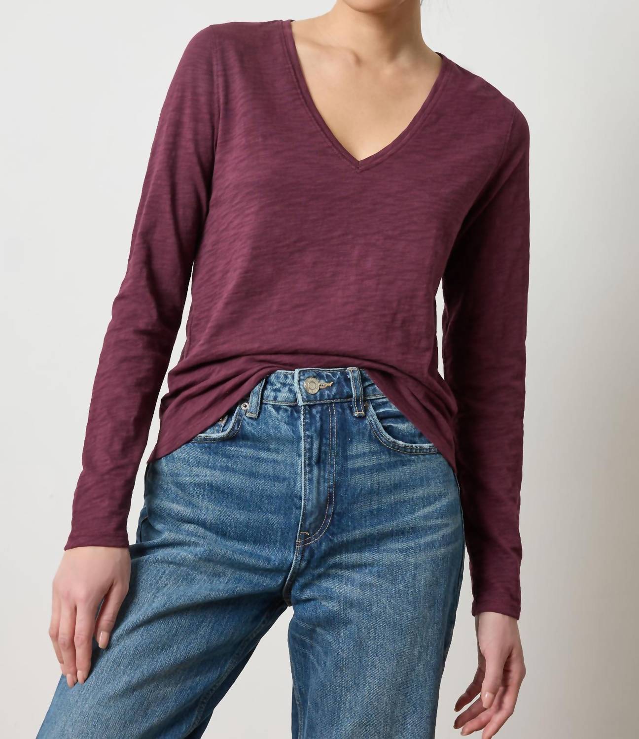Lilla P Long Sleeve V-neck Top in merlot - women's long sleeve top