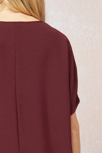 entro Solid V-neck Top in burgundy - women's blouse - view 5