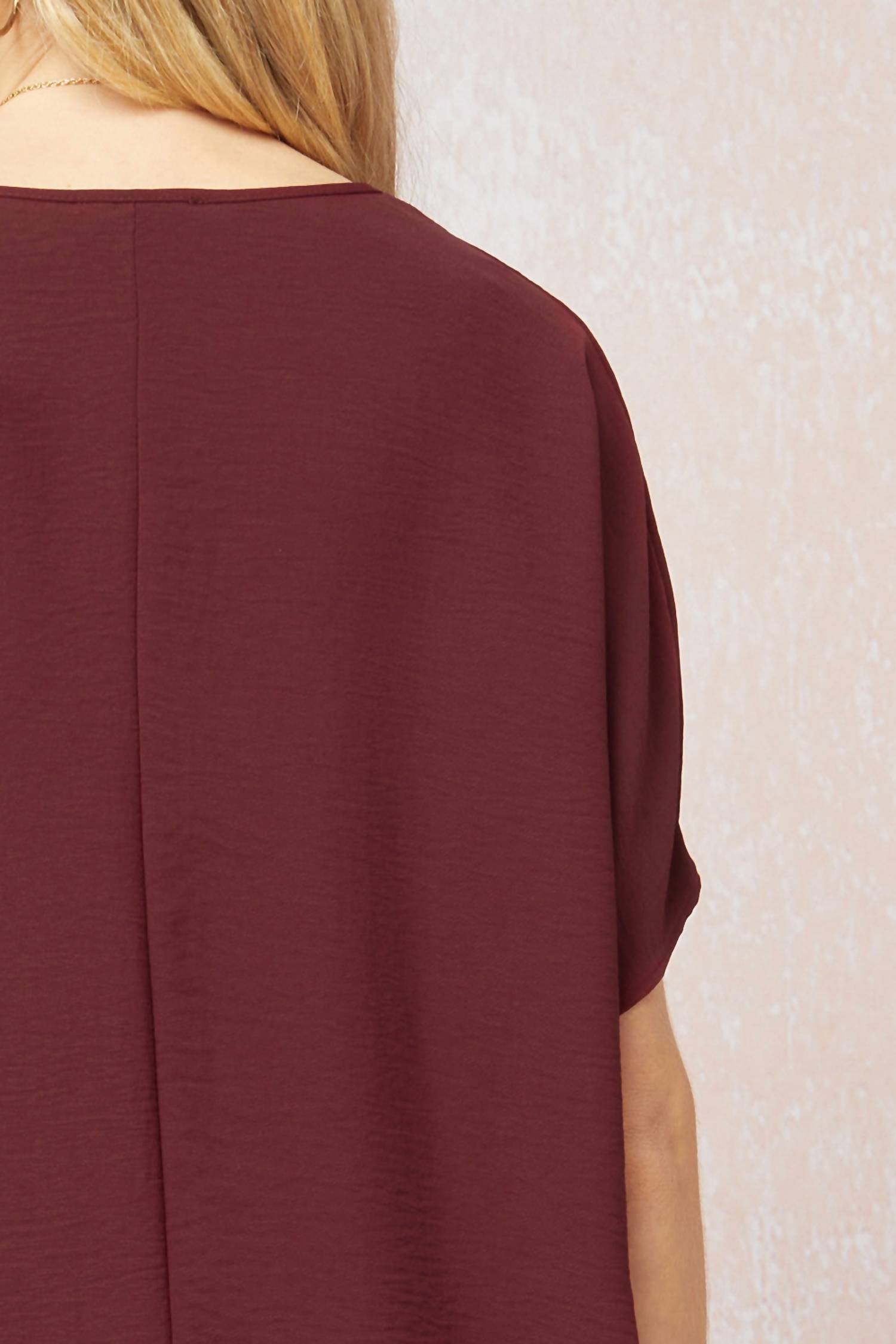 entro Solid V-neck Top in burgundy - women's blouse - view 5