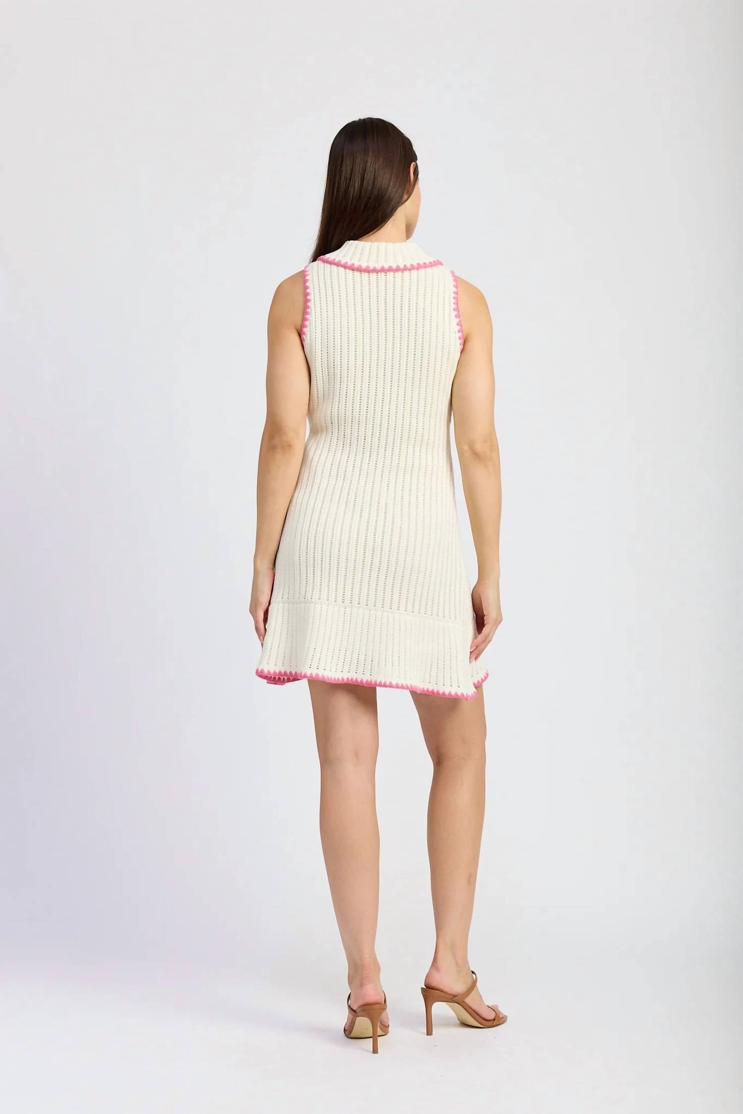 En Saison Rebecca Contrast Stitch Mini Dress in white pink - women's dress - alternate view