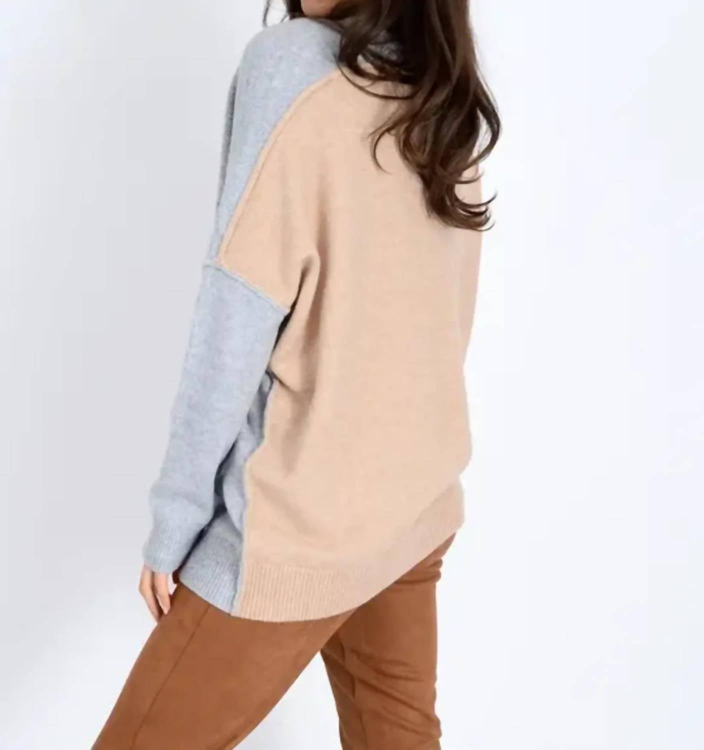 RD Style Elma Long Sleeve Cardigan in grey fawn - women's cardigan - detail view