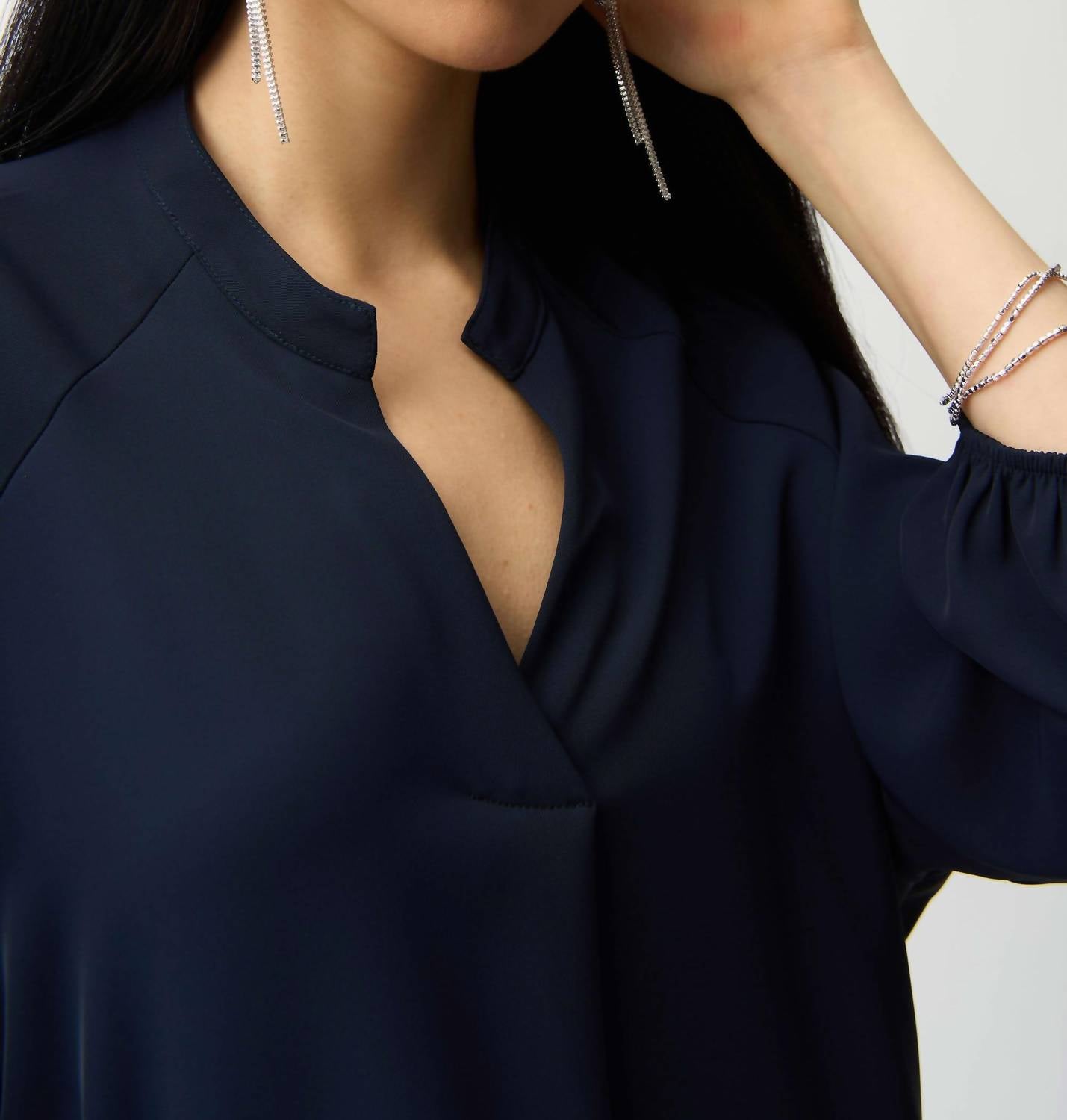 Joseph Ribkoff WOVEN TWILL TUNIC TOP in navy - women's shirt - alternate view