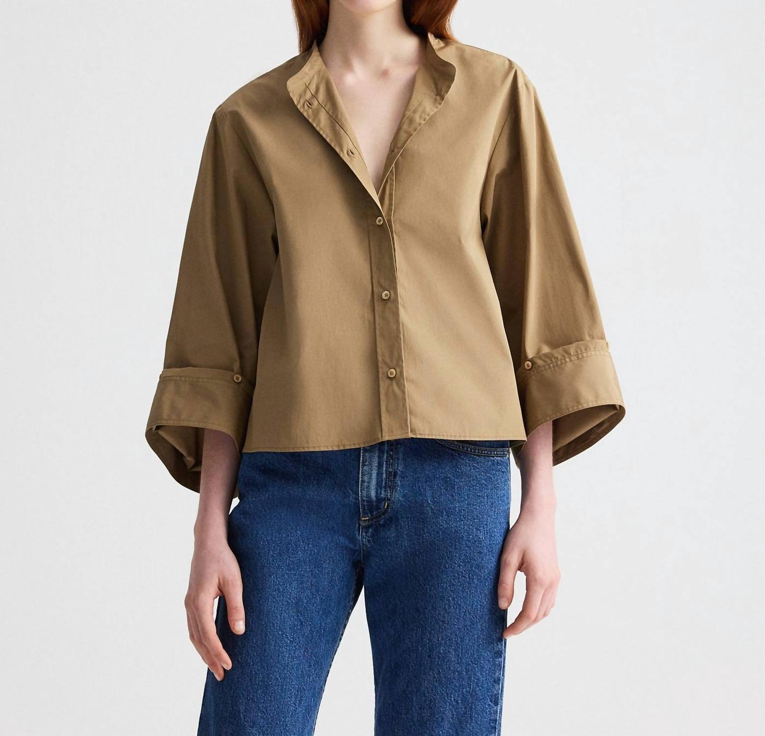 TWP Beau Cotton Poplin Shirt in kelp - women's shirt