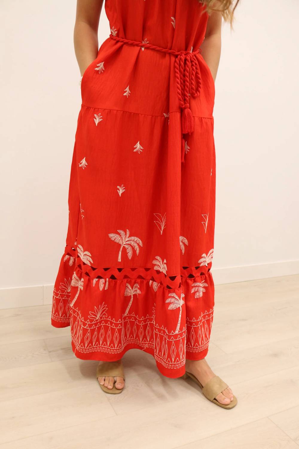 Skies Are Blue - Saylor Palm Tree Embroidered Maxi Dress
