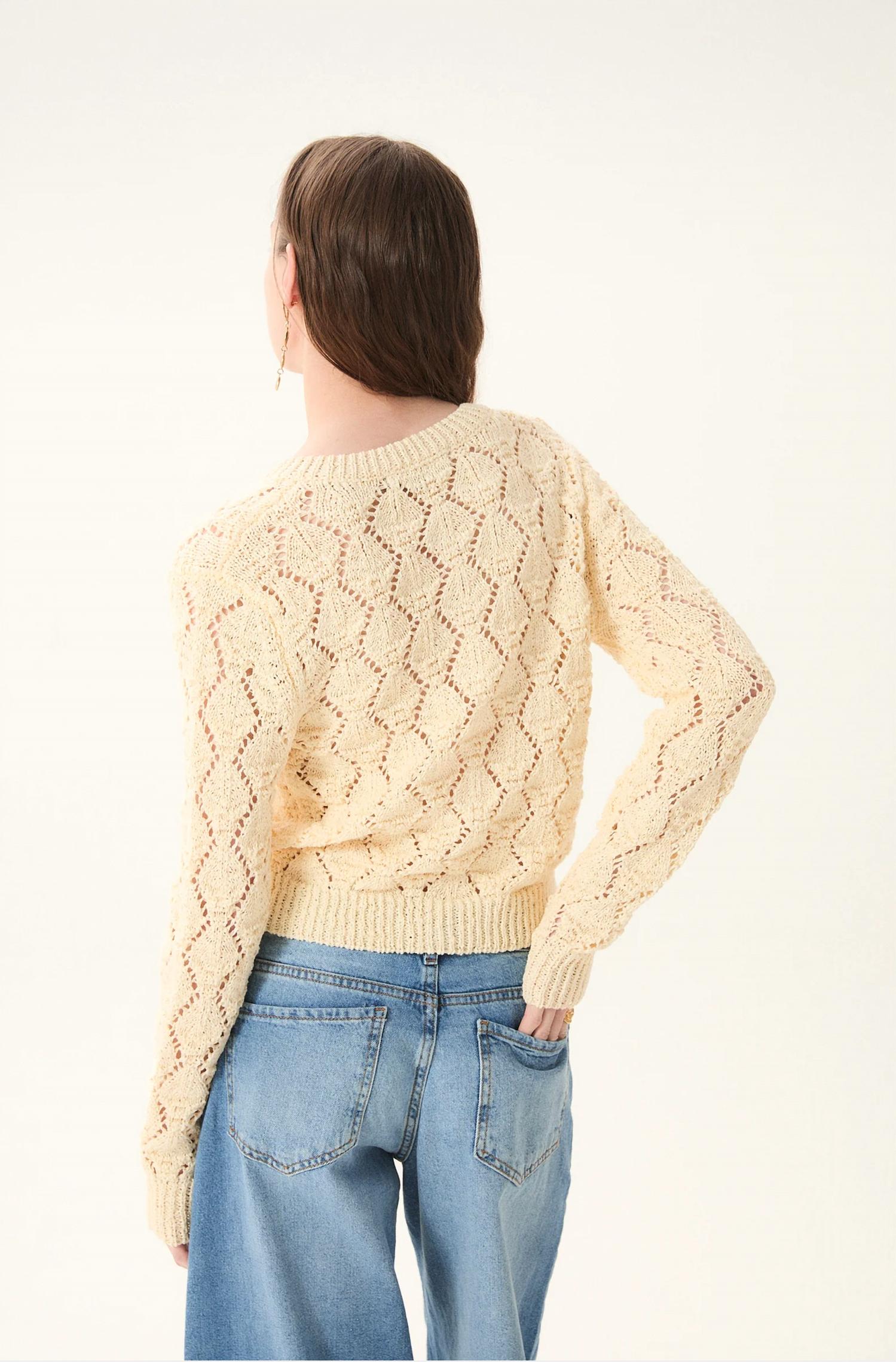 DELUC Gardenia Cardigan in ecru - women's cardigan - detail view