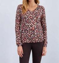 FDJ V-Neck Pointelle-Sleeve Sweater in light leopard - women's sweater