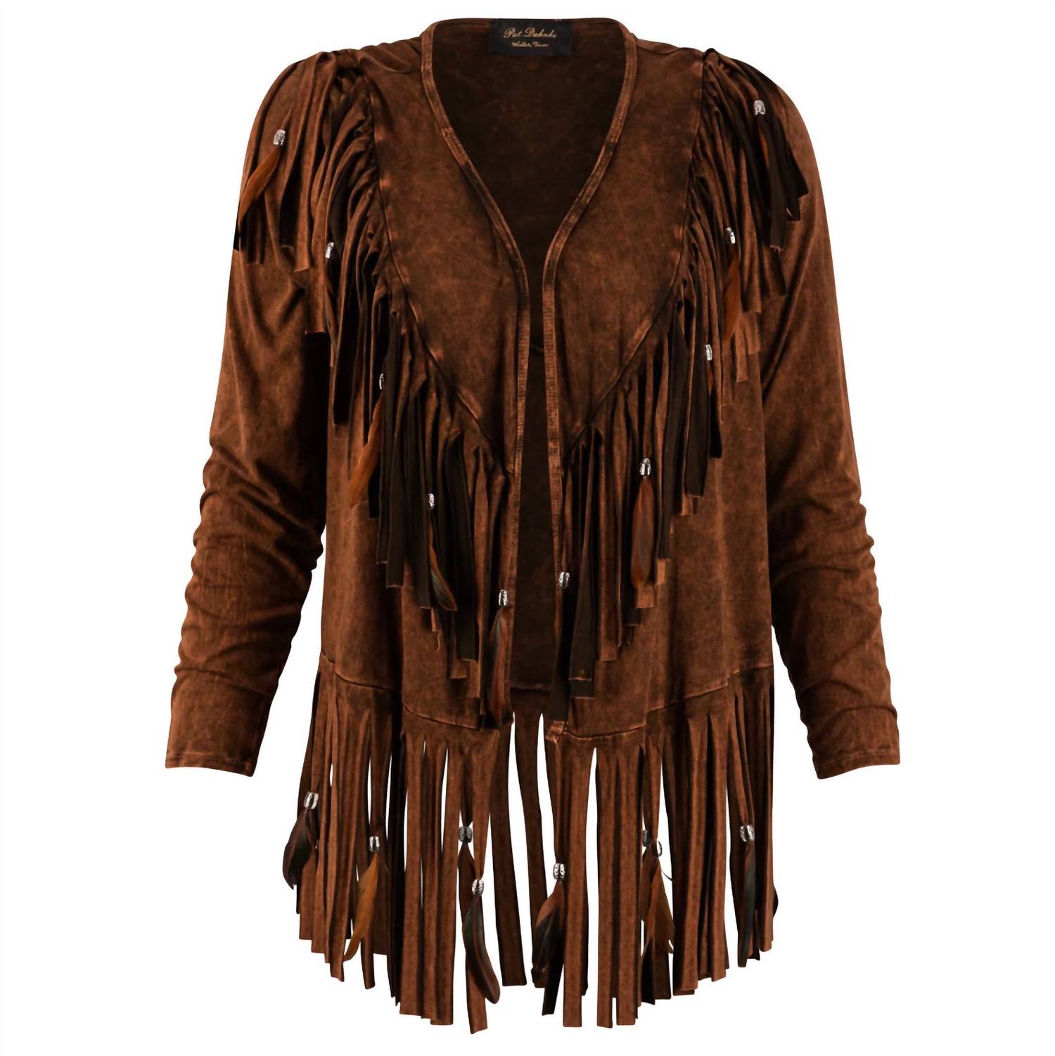 Pat Dahnke - Women's Short V Back Fringed And Feathered Jacket