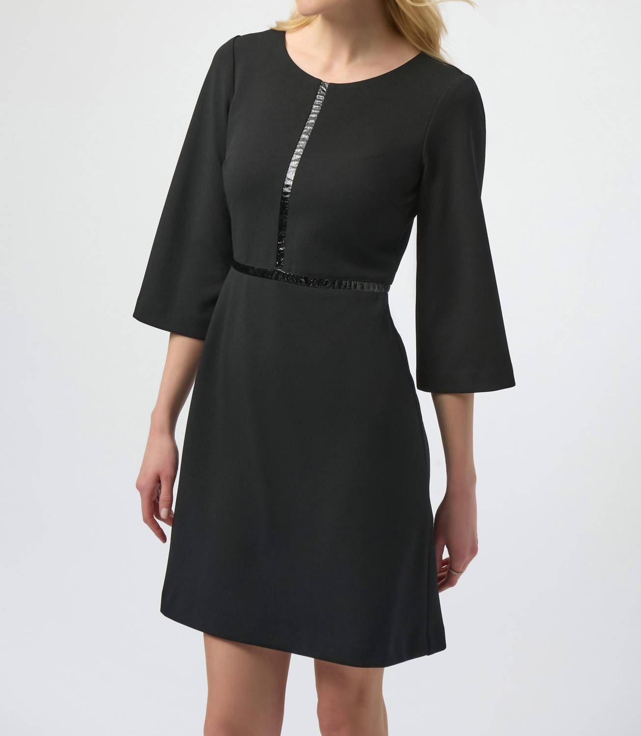 Joseph Ribkoff - Scuba Crepe and Leatherette A-Line Dress