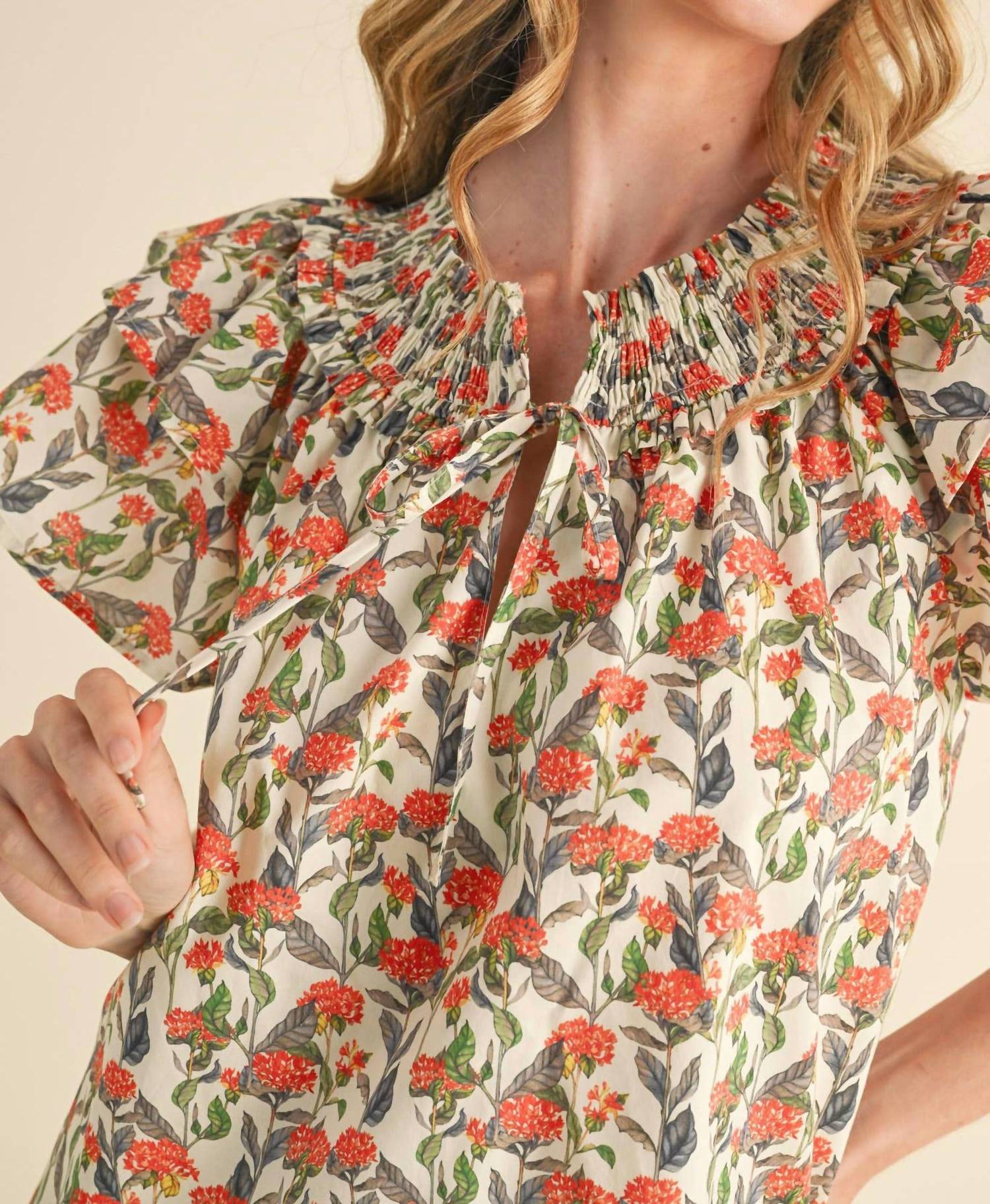 &merci Floral Flutter Sleeve Blouse in ivory - women's blouse - view 8