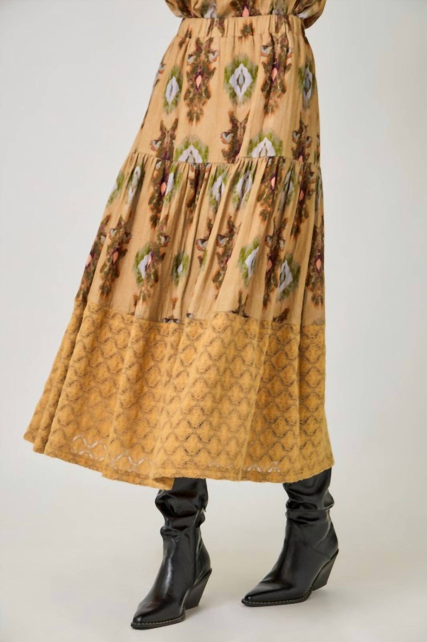 mystree Mixed Media Tiered Skirt in latte - women's skirt - view 4