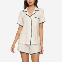 Eberjey Frida Relaxed Short Pajama Set in ivory navy - women's sleepwear