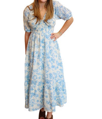 Mystree - Puff Sleeve Smocked Maxi Dress