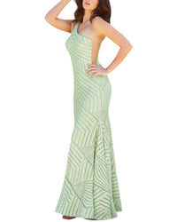 Jovani - One Shoulder Beaded Geometric Sequin Prom Dress