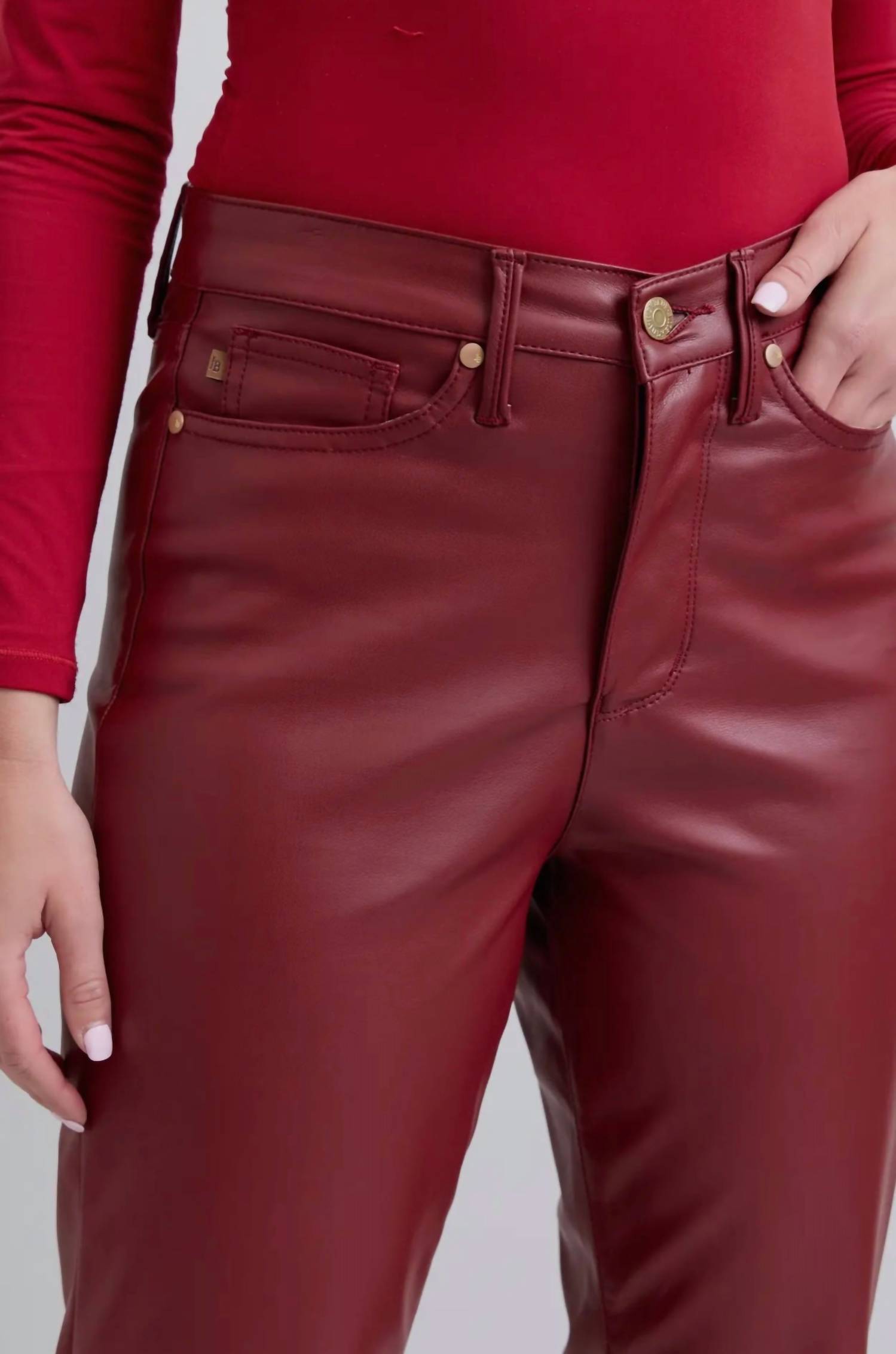 Judy Blue - Faux Leather Tummy Control High Waisted Straight Leg Pants