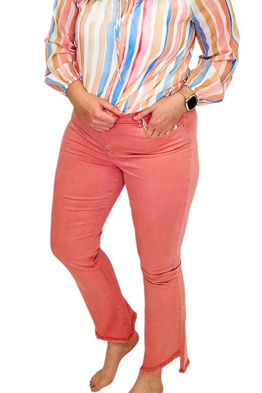 Charlie B - Bell Bottom Pants With Frayed Asymmetrical Hem