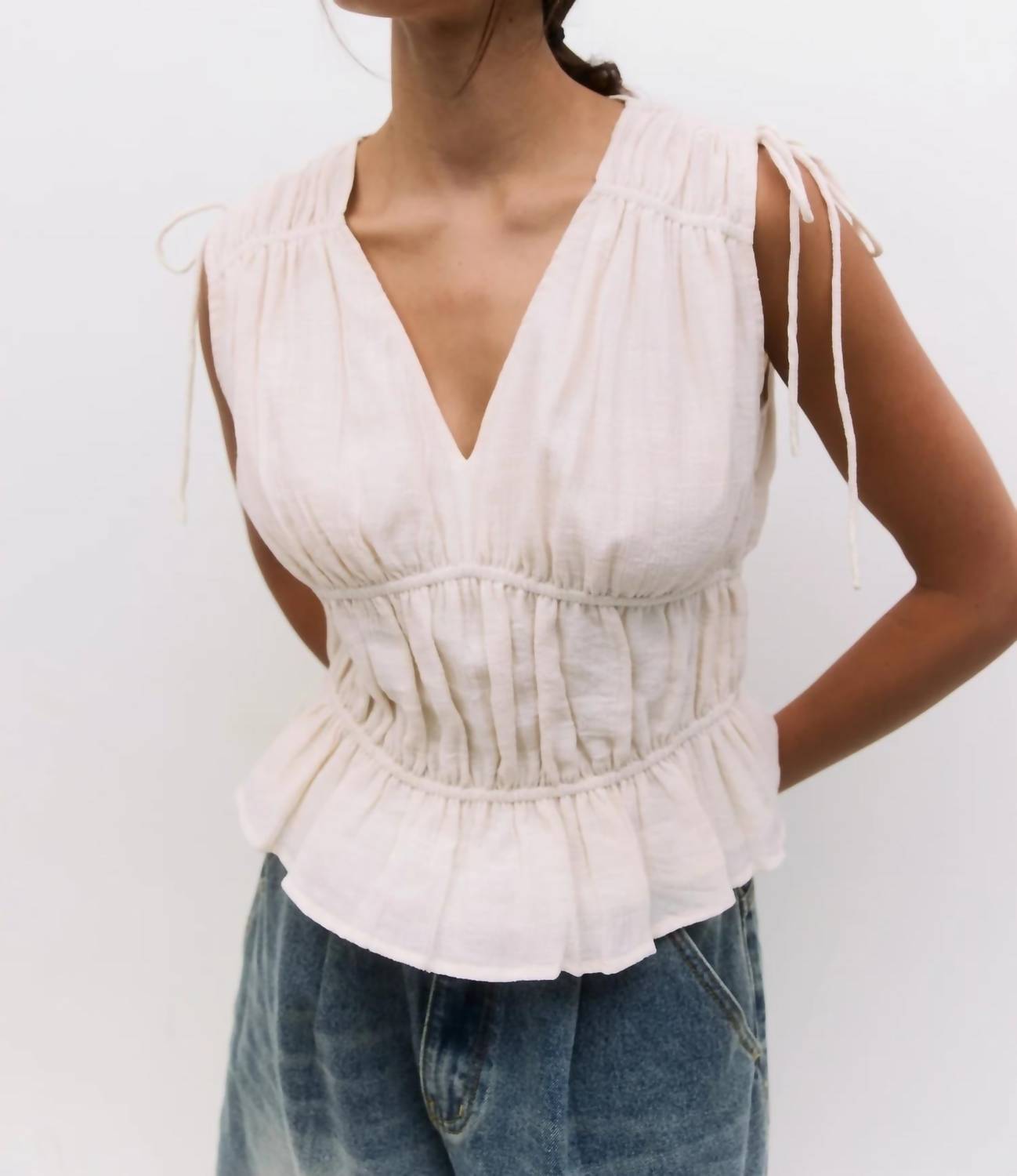 Mod Ref - V-neck Tank Top With String Detail